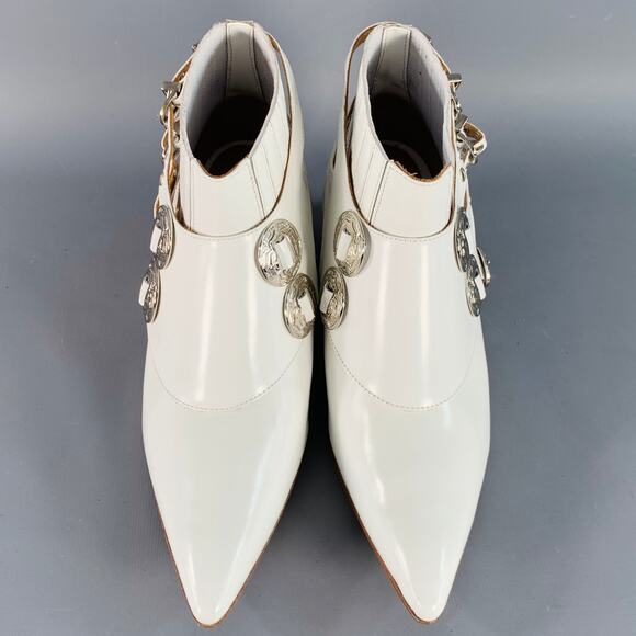 TOGA PULLA Size 8.5 White Silver Leather Pull On Western Harness Boots - Picture 4 of 10